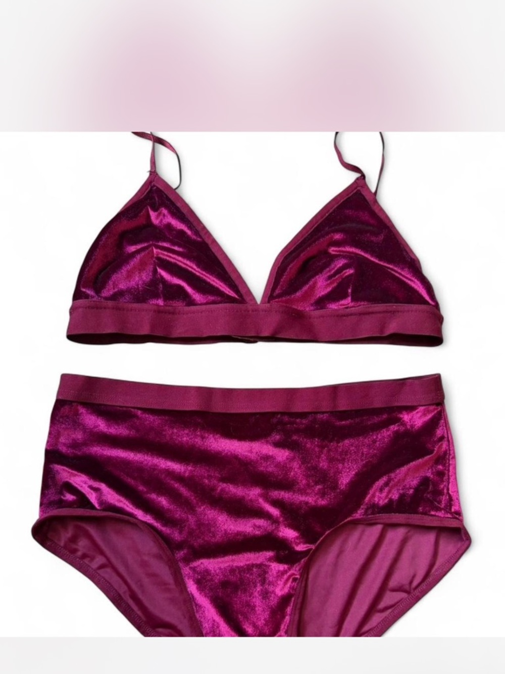 NWOT - Anthropologie Velvet Bralette and High-Waist Brief Set - Magenta